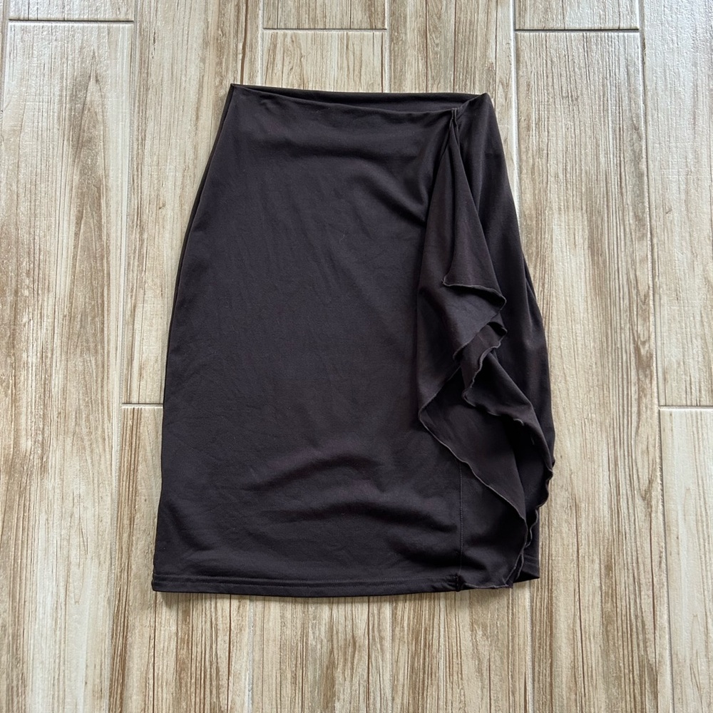 Susana Monaco brown pull-on skirt w side ruffle Size S EUC